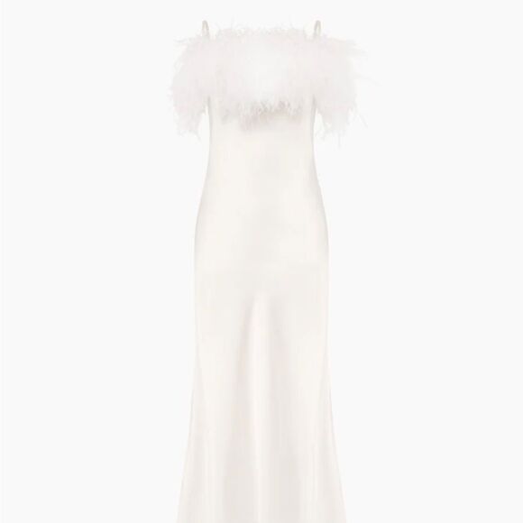 SLEEPER Boheme Feather-trimmed Midi Slip Dress in Ecovero White - Picture 9 of 11